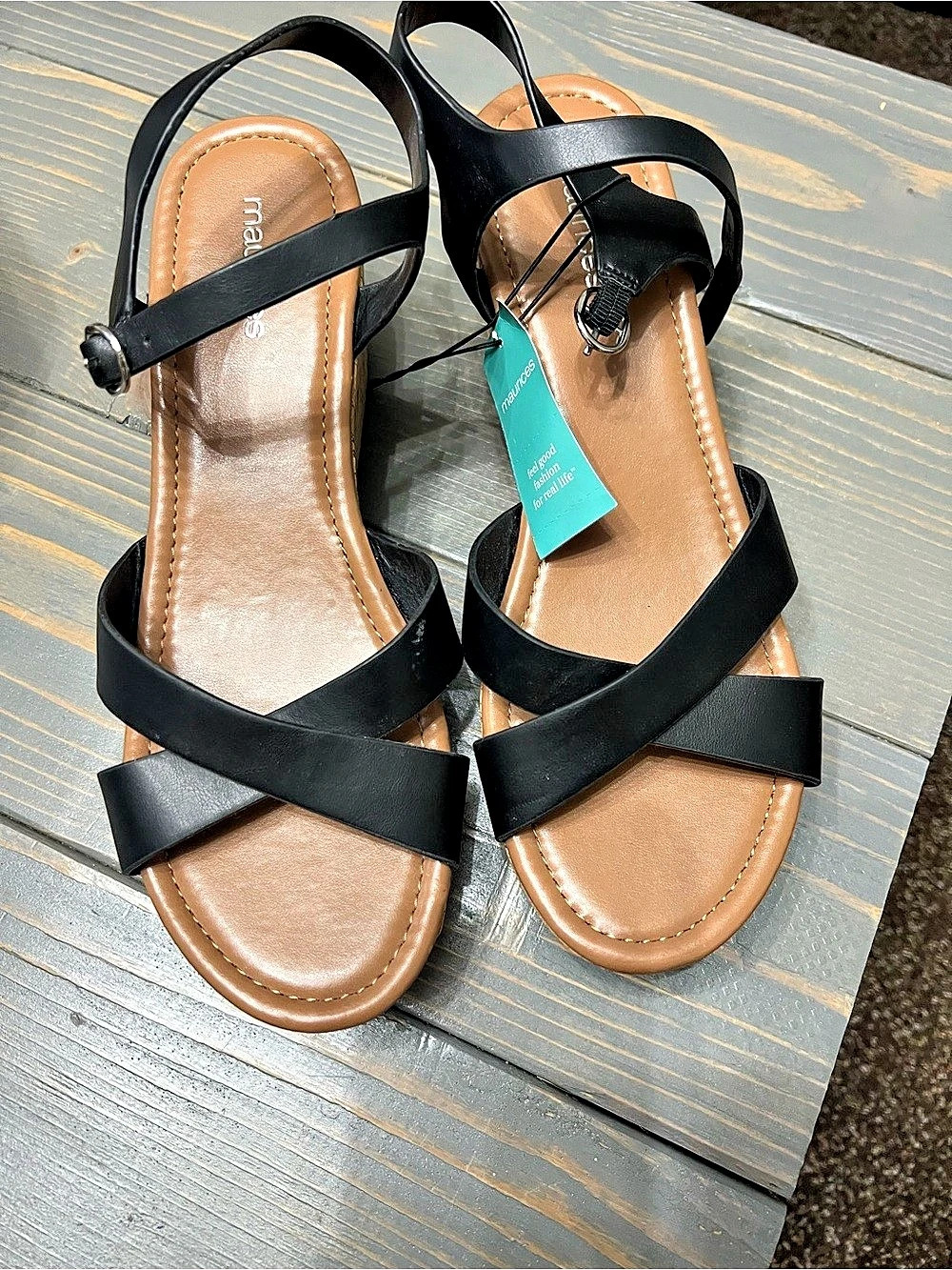 Maurices Black Strappy Wedge Sandals NWT